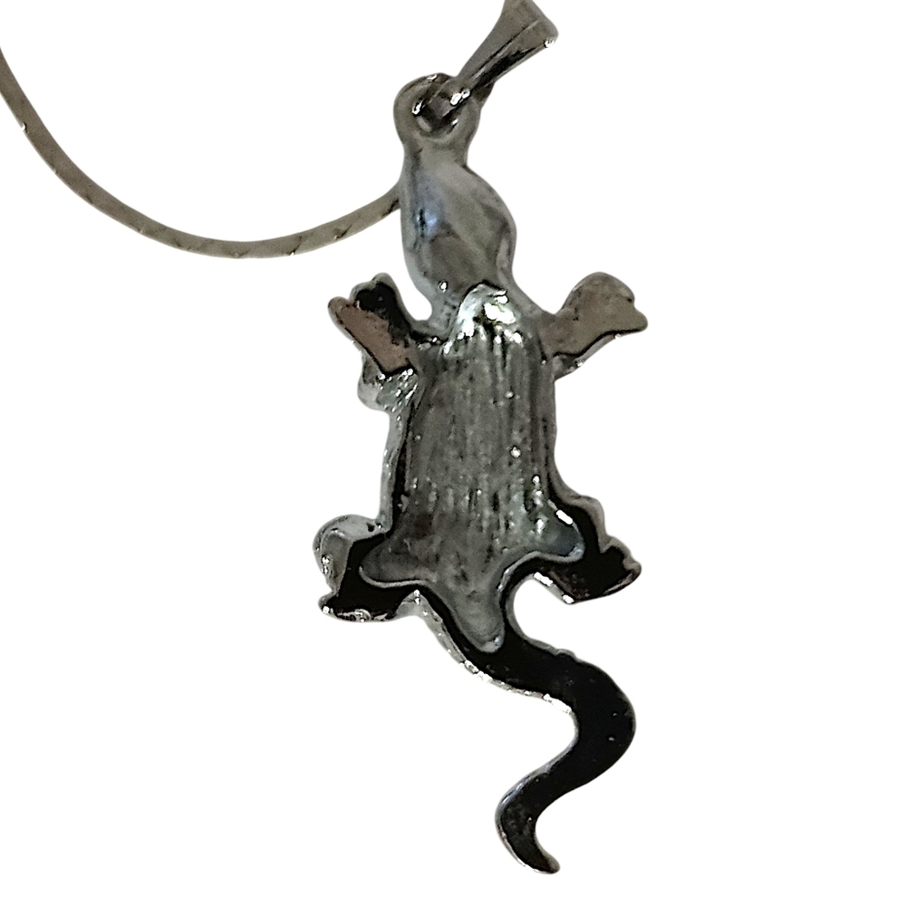 Vintage Lizard Gecko‎ Pendant Necklace Silver Tone Shell Glass Abalone Inlay - Picture 6 of 16